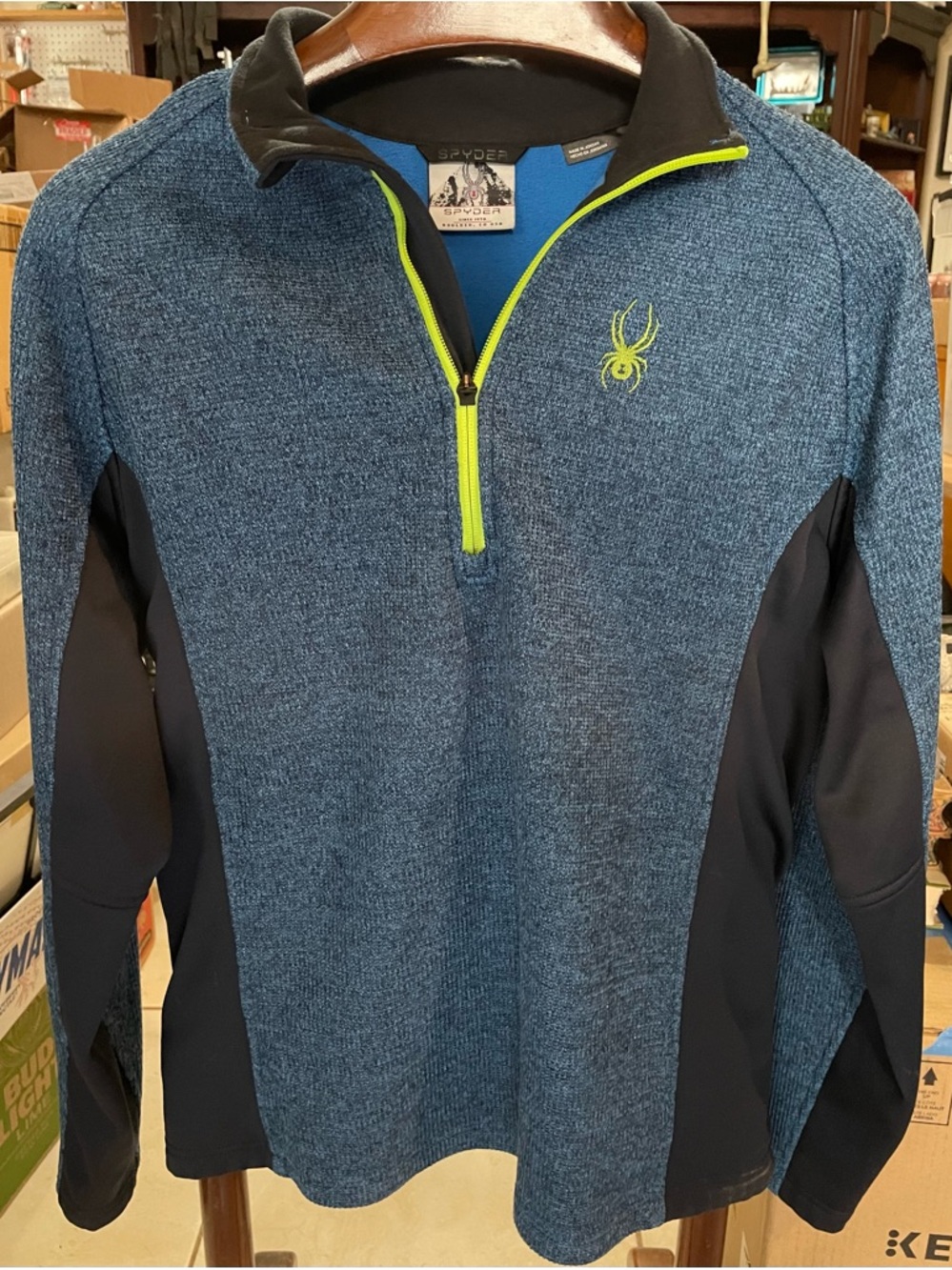 Spyder Heathered Blue and Neon Yellow Half-Zip Pullover